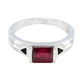 Renata Solitaire Ring with Red Gemstone Silver Band Garnet Red