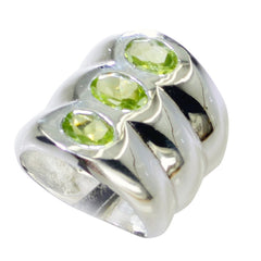 Ines retro green gemstone ring with three oval green stones set in silver band