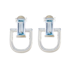 Riley Blue Solitaire Stud Earrings for Everyday Glam Blue Topaz Blue Stud