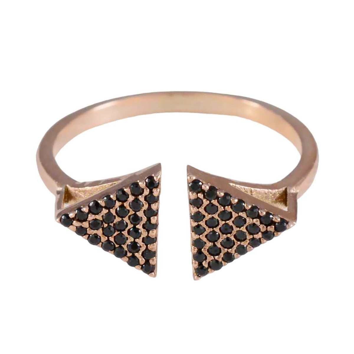 Noelia romantic blue gemstone ring with open band design and black triangular stones