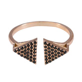 Noelia romantic blue gemstone ring with open band design and black triangular stones