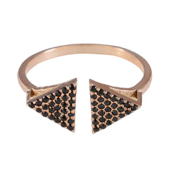 Noelia romantic blue gemstone ring with open band design and black triangular stones