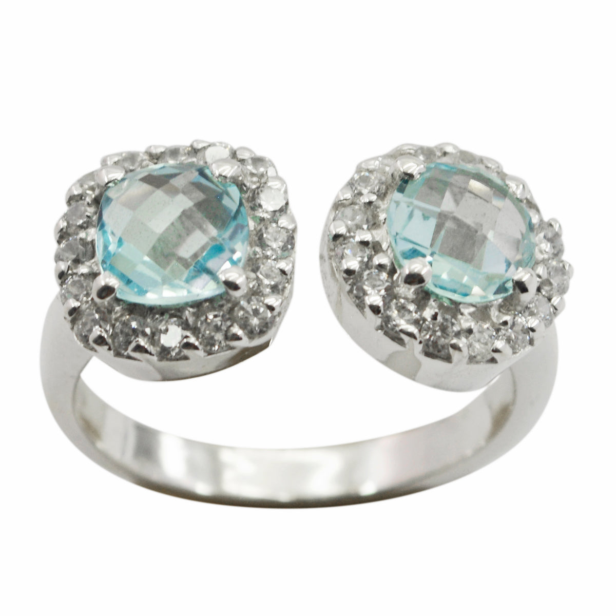 Josephine romantic blue toi et moi ring with two blue gemstones and diamond accents on silver band