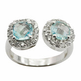 Josephine romantic blue toi et moi ring with two blue gemstones and diamond accents on silver band