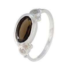 Ananya sterling silver romantic brown gemstone ring with oval smoky quartz and clear accents