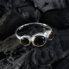 Ayaka romantic brown gemstone ring with three faceted brown stones set in silver band