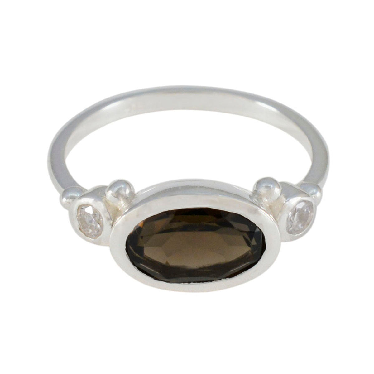 Ananya sterling silver ring with oval smoky brown gemstone center and side accents romantic brown gemstone ring