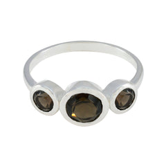 Ayaka romantic brown gemstone ring with three brown stones set in silver band