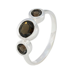Ayaka romantic brown gemstone ring featuring three brown stones set in a polished silver band