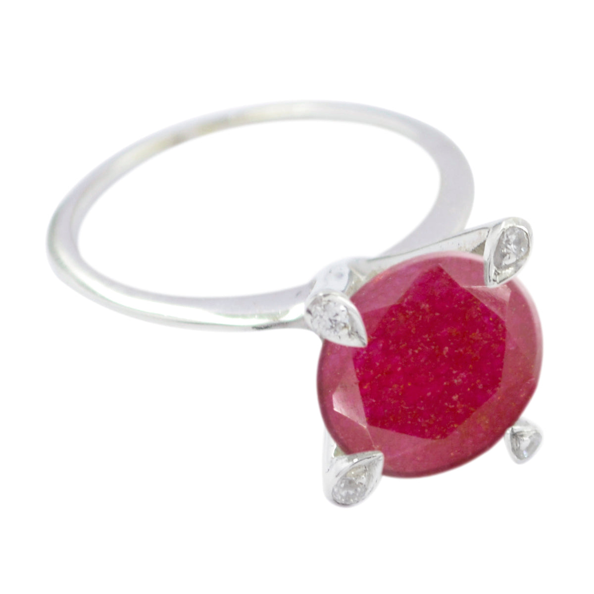 Meera Romantic Red Gemstone Ring with Silver Setting Indian Ruby Red