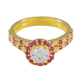 Eun-ji Romantic Red Halo Ring with Gemstone Detail Ruby CZ Red