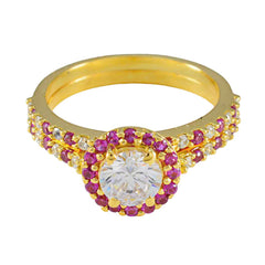 Eun-ji Romantic Red Halo Ring with Gemstone Detail Ruby CZ Red