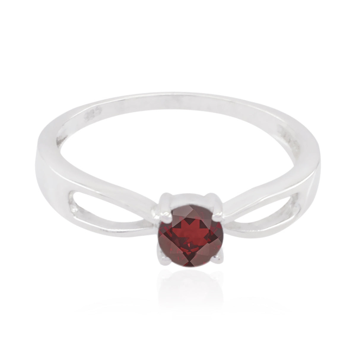 Aiko Romantic Red Solitaire Ring in Sterling Silver Garnet Red