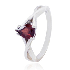 Jiwoo Romantic Red Solitaire Ring with Pear Gemstone