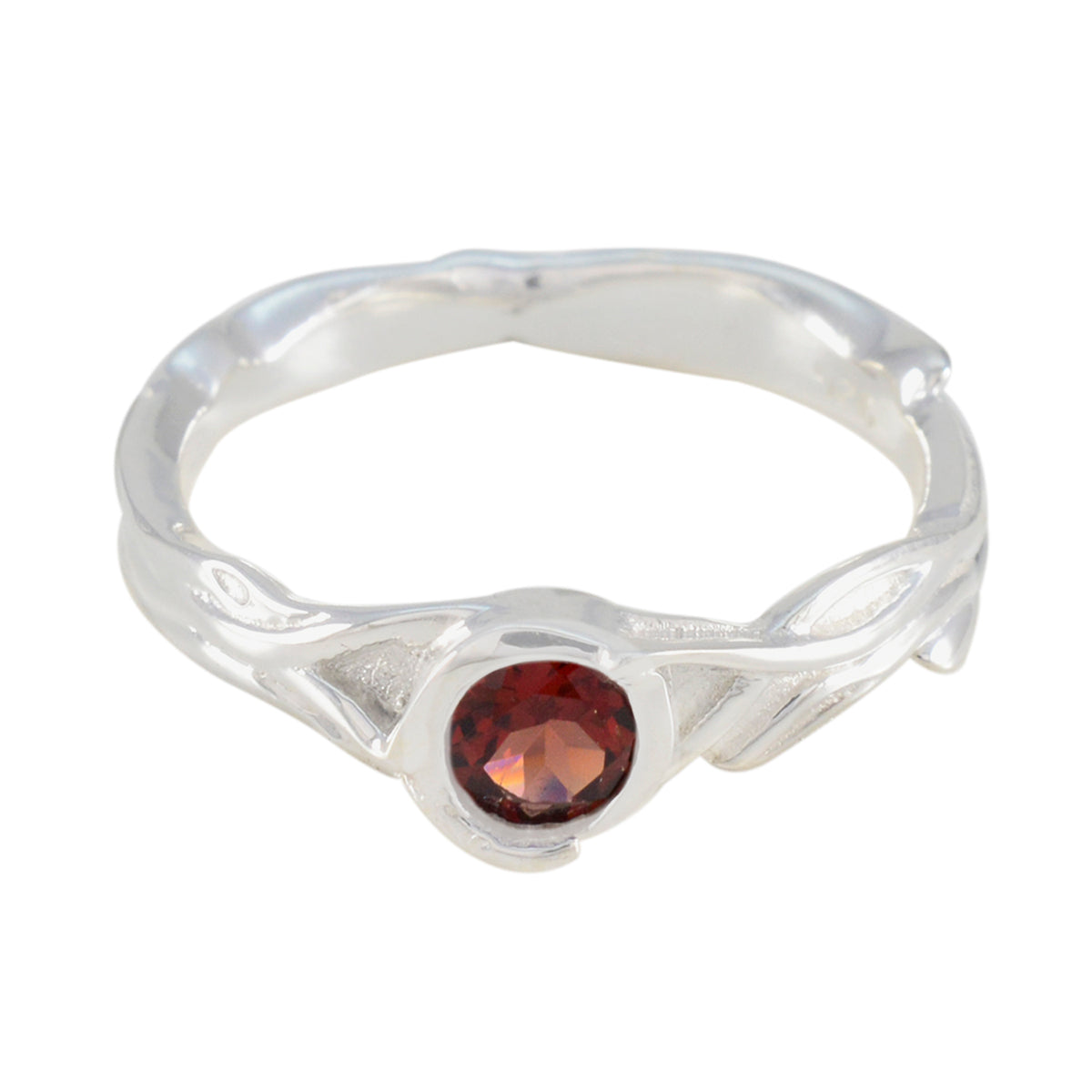 Sophia Romantic Red Solitaire Ring with Silver Band Garnet Red