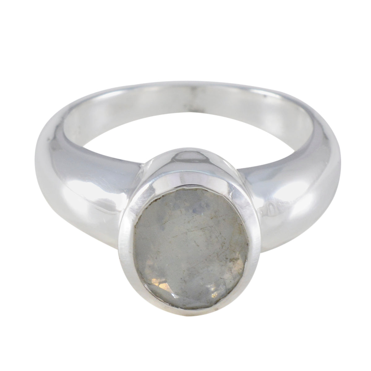 Daniela Romantic White Solitaire Ring Rainbow Moonstone White
