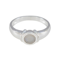 Claire Romantic White Solitaire Ring Rainbow Moonstone White