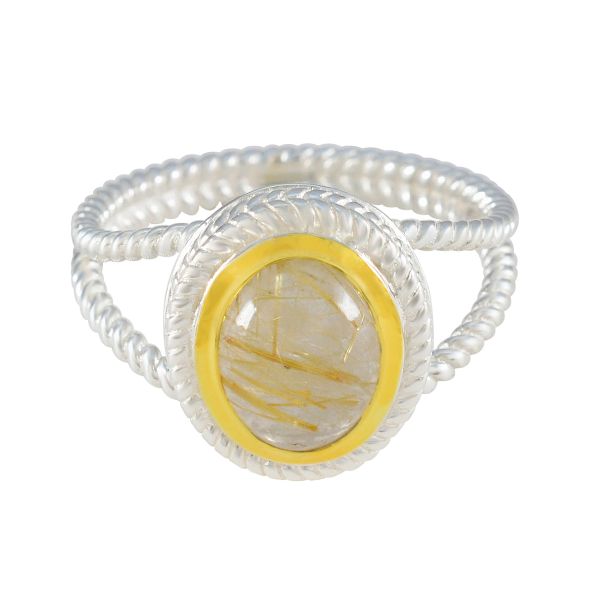 Grace Rope-Wire Golden Solitaire Ring Rutile Quartz Yellow