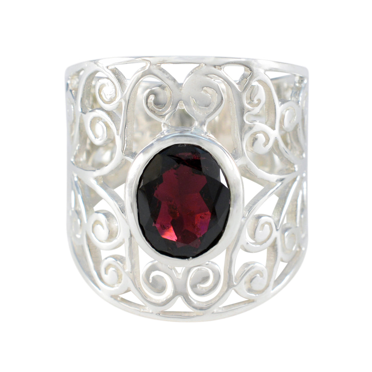 Rosa Filigree Red Solitaire Ring - Elegant Fashion Jewelry Garnet Red