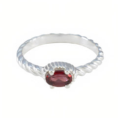 Sarah Red Solitaire Ring with Twisted Silver Band Garnet Red