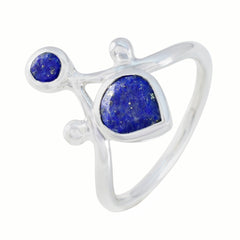 Scarlett blue dual stone ring sterling silver open band with teardrop and round lapis stones