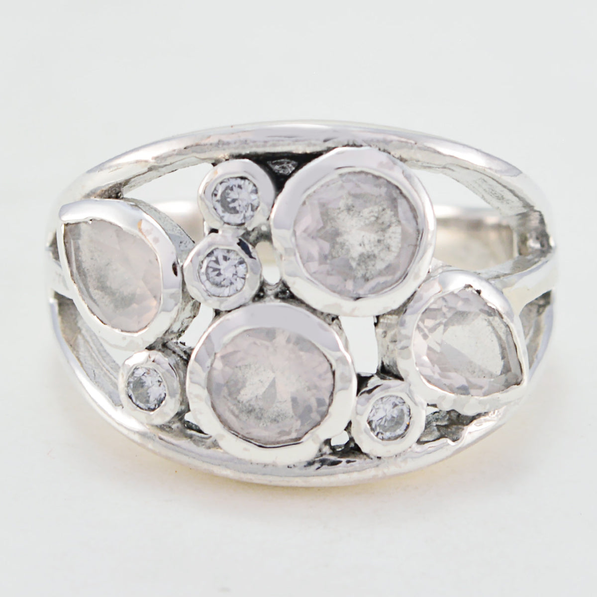 Siti pink quarter ring online India silver band with multiple pale pink and clear bezel stones