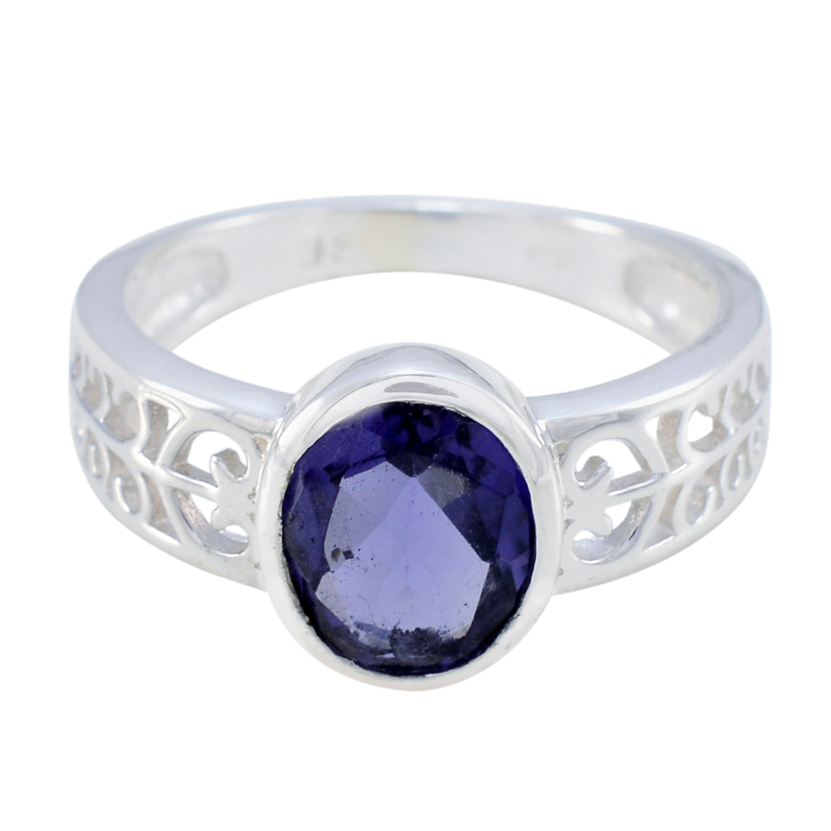 Skylar Filigree Blue Solitaire Ring Iolite Blue