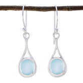 Stella Solitaire Dangle Earrings with Aquamarine Gemstone Aqua Chalcedony Green Dangle