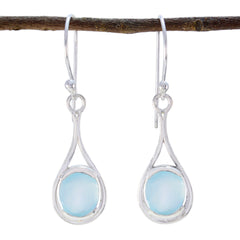 Stella Solitaire Dangle Earrings with Aquamarine Gemstone Aqua Chalcedony Green Dangle