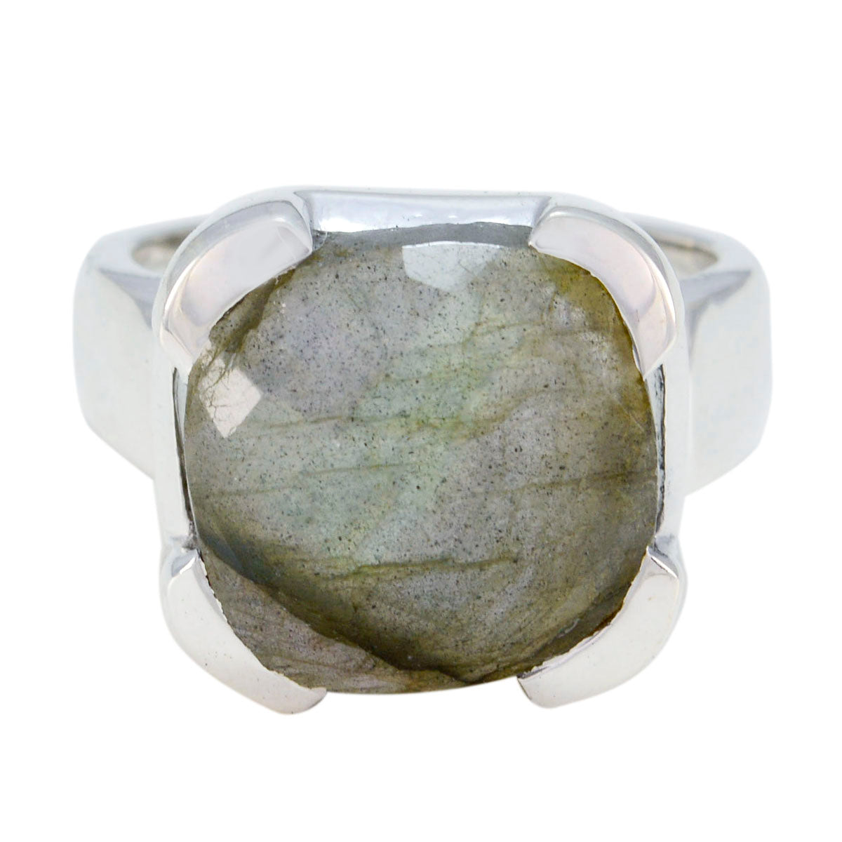 Stella Armor Grey Solitaire Ring with Gemstone Silver Band Labradorite Gray