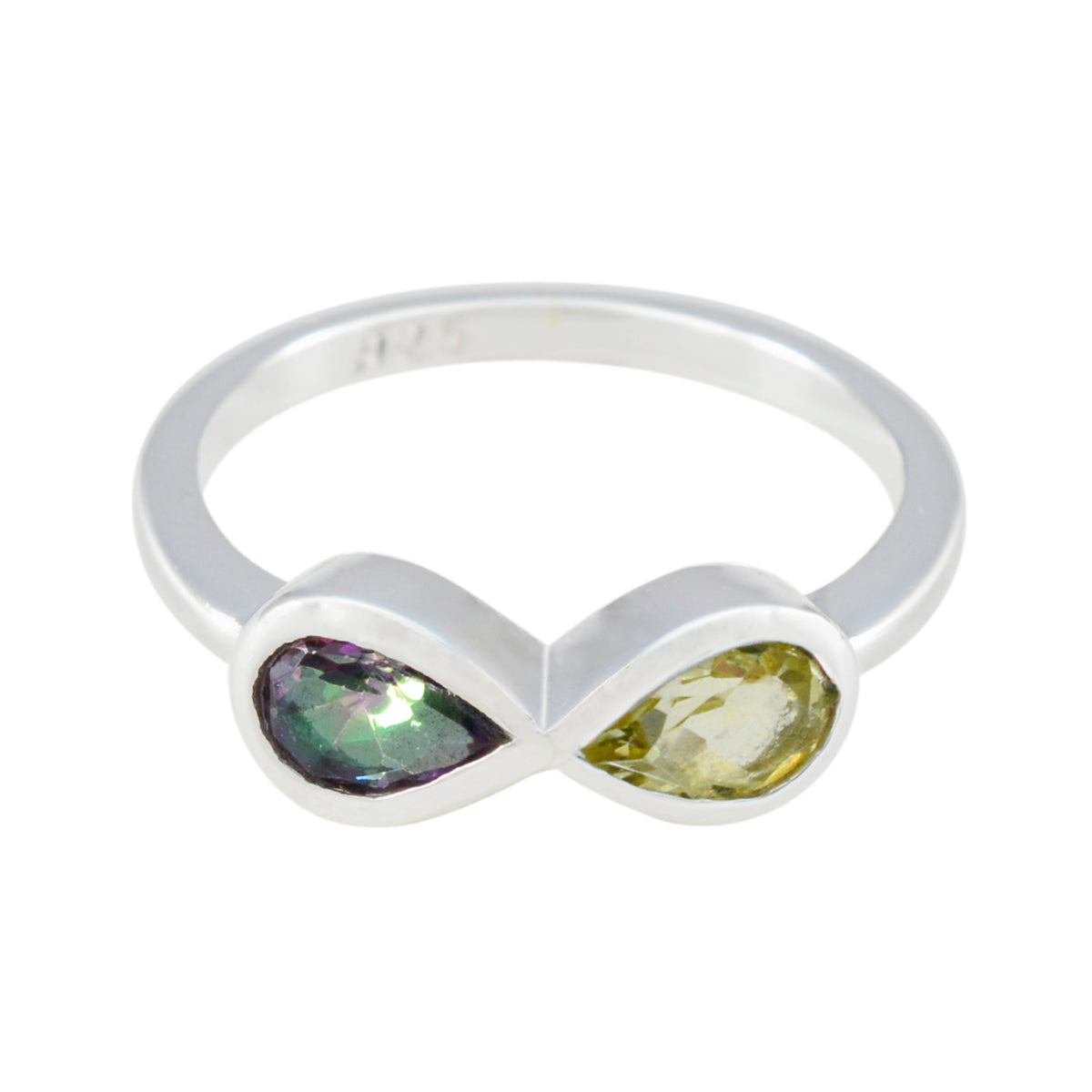 Li Lee Toi et Moi gemstone ring with two pear-shaped gemstones in silver setting