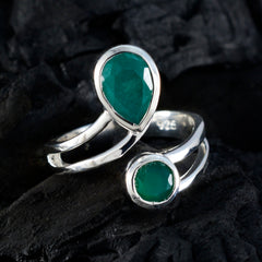 Hanna toi et moi ring green gemstone with silver band featuring pear and round green stones