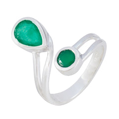 Hanna silver toi et moi ring green gemstone with pear and round shaped stones