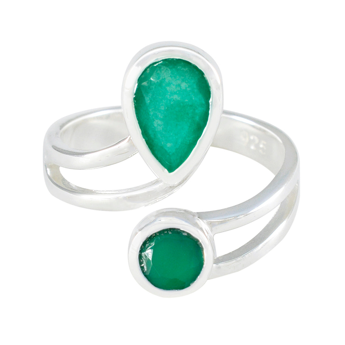 Hanna toi et moi ring green gemstone with pear and round shaped stones in silver band