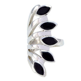 Grace traditional black gemstone ring with multiple marquise black stones set in silver band