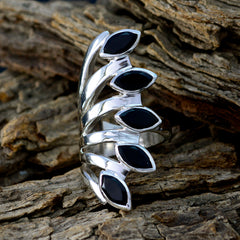 Grace traditional black gemstone ring with five black stones set on silver metal band