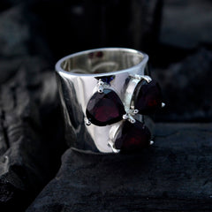 Abigail Traditional Red Gemstone Ring with Silver Band