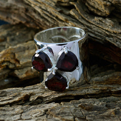Abigail Traditional Red Gemstone Ring with Silver Band