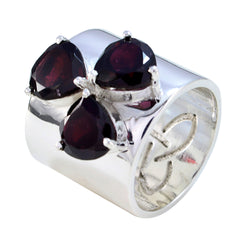 Abigail Traditional Red Gemstone Ring with Silver Band