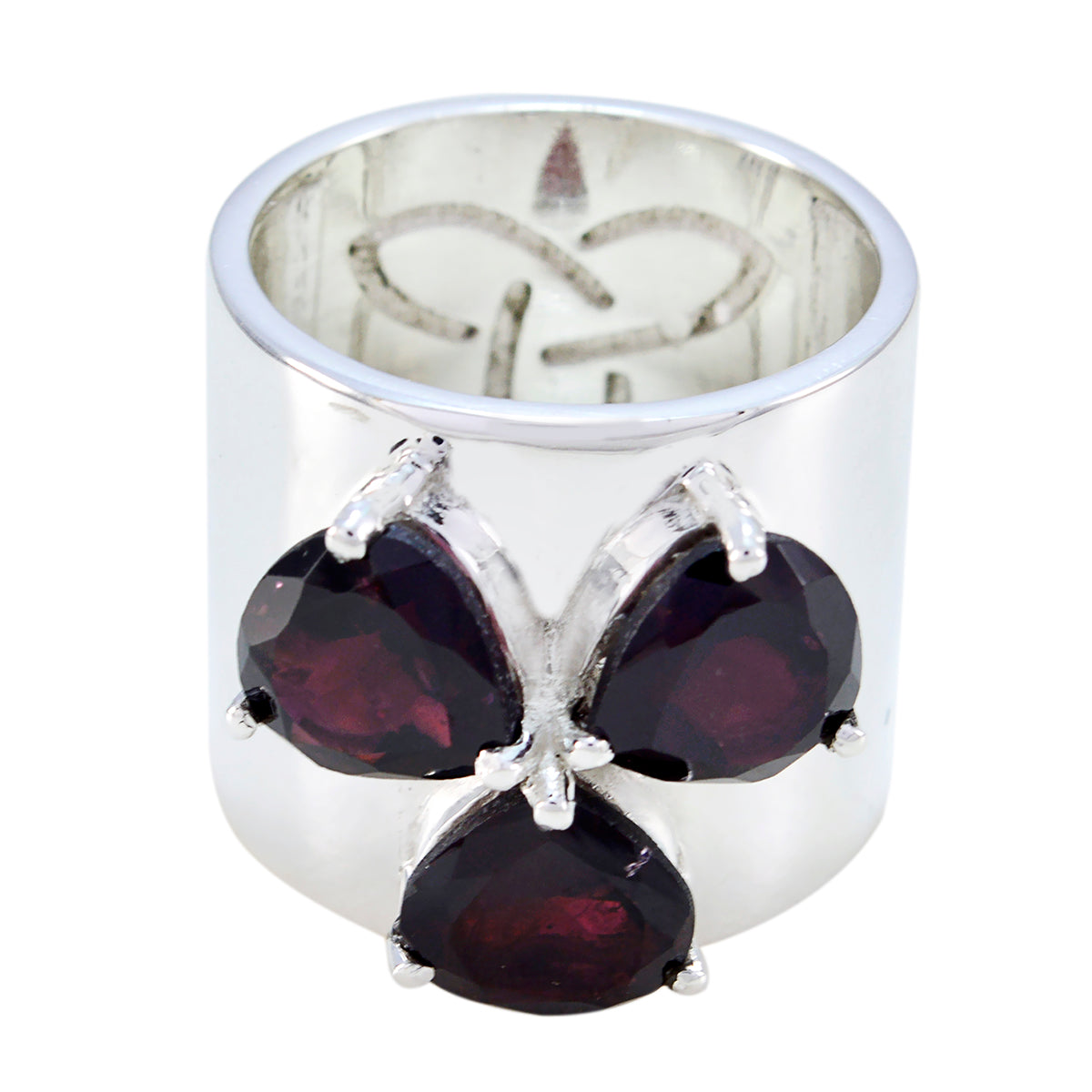 Abigail Traditional Red Gemstone Ring with Silver Band Garnet Red