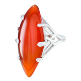 Traditional red solitaire ring by Siti featuring a marquise-shaped red stone with silver prong setting