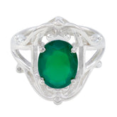 Nella Traditional Solitaire Ring with Green Gemstone Green Onyx Green
