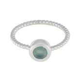 Hana Trendy Aqua Solitaire Ring with Silver Band Aqua Chalcedony Green