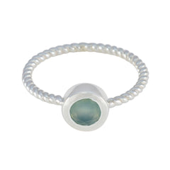 Hana Trendy Aqua Solitaire Ring with Silver Band Aqua Chalcedony Green