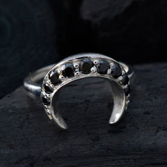 Isabella trendy black ring for women featuring black stones set in silver crescent design