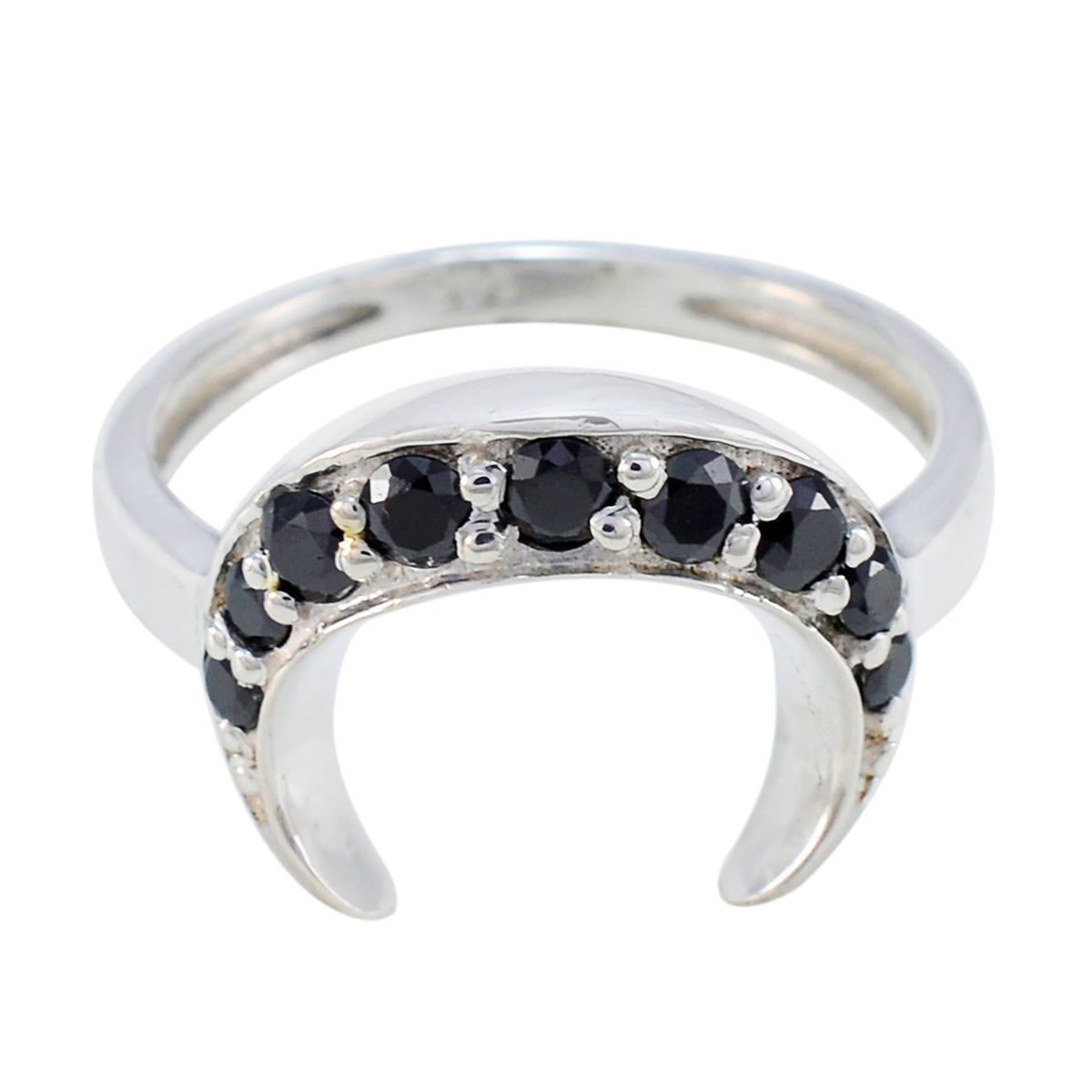 Isabella silver crescent ring with black gemstones trendy black ring for women