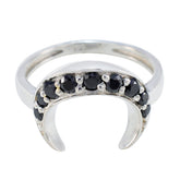 Isabella silver crescent ring with black gemstones trendy black ring for women