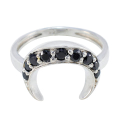 Isabella silver crescent ring with black gemstones trendy black ring for women