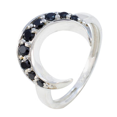 Isabella trendy black ring for women with crescent shape and black gemstones on silver band
