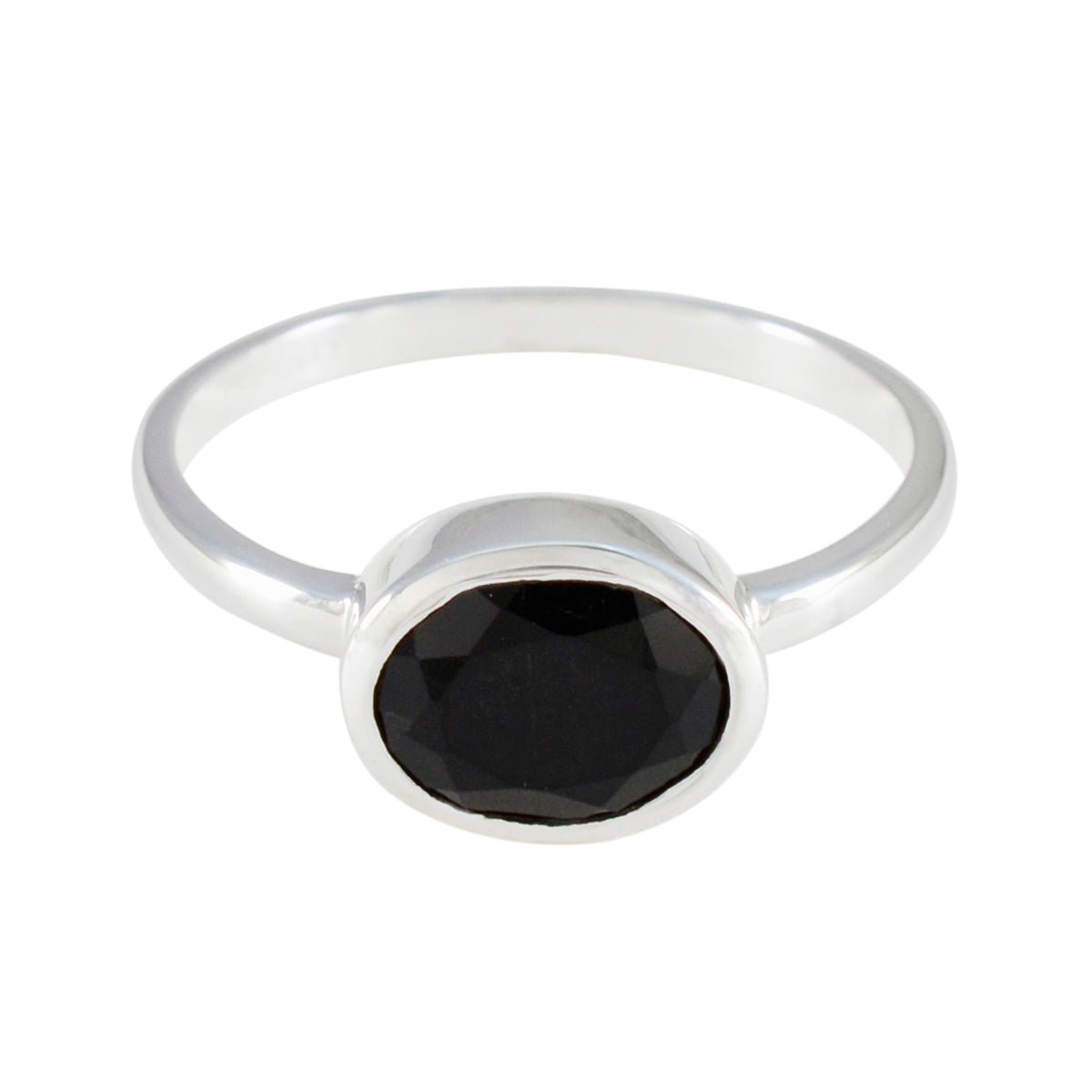 Mila Trendy Black Solitaire Ring with Oval Gemstone Black Onyx Black